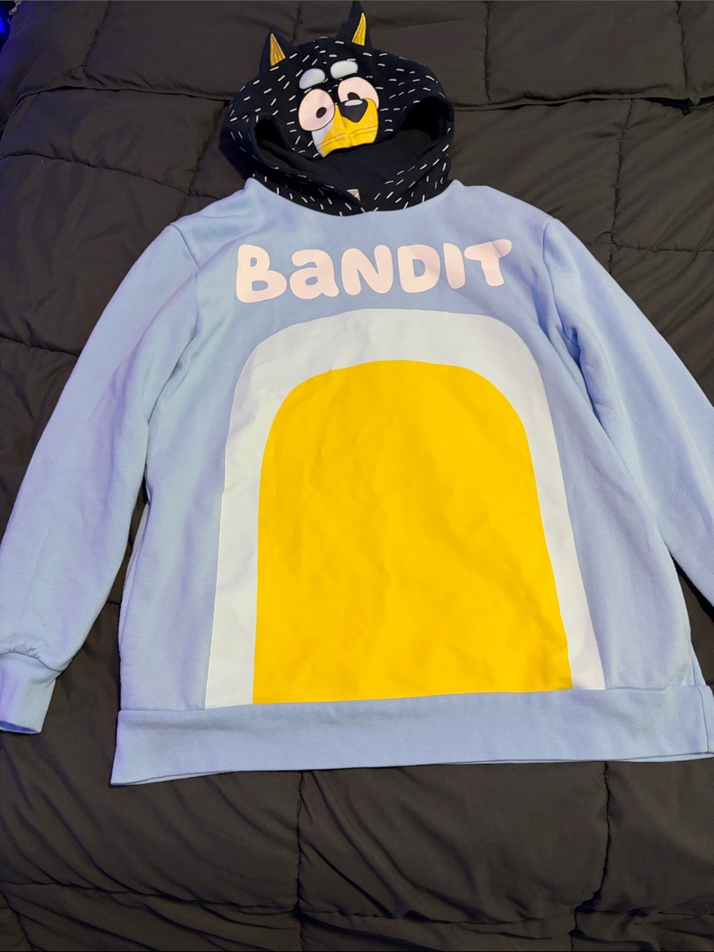 Bandit Light Blue Crewneck Sweater with Yellow Arch Graphic